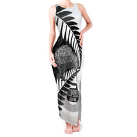 New Zealand Silver Fern Curling Personalised Tank Maxi Dress Aotearoa Kiwi Ponga Black White Version LT14 Women Black - Polynesian Pride