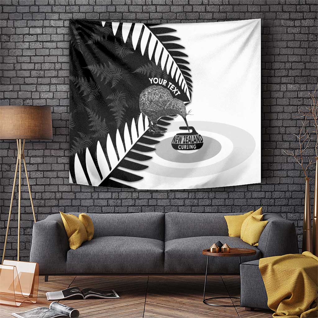 New Zealand Silver Fern Curling Personalised Tapestry Aotearoa Kiwi Ponga Black White Version LT14 Black - Polynesian Pride