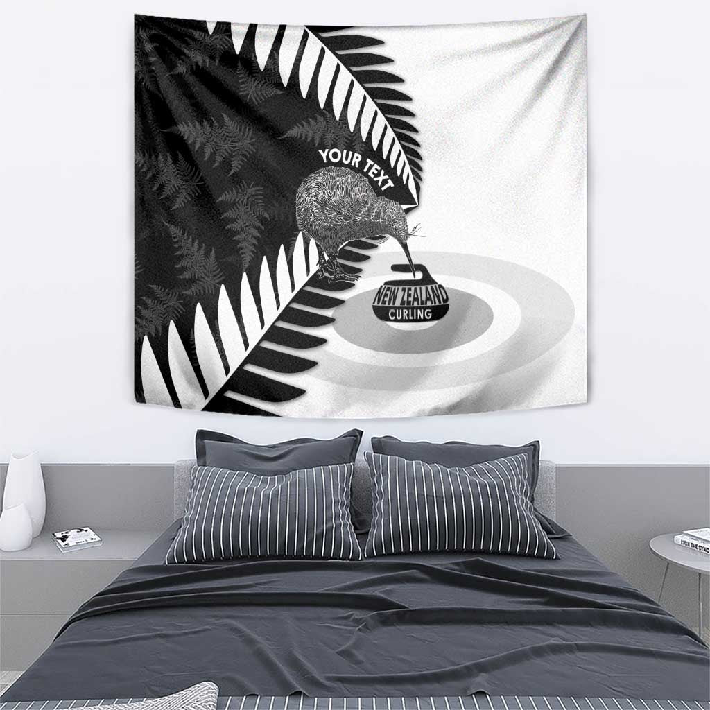 New Zealand Silver Fern Curling Personalised Tapestry Aotearoa Kiwi Ponga Black White Version LT14 - Polynesian Pride