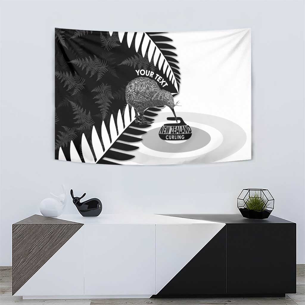 New Zealand Silver Fern Curling Personalised Tapestry Aotearoa Kiwi Ponga Black White Version LT14 - Polynesian Pride