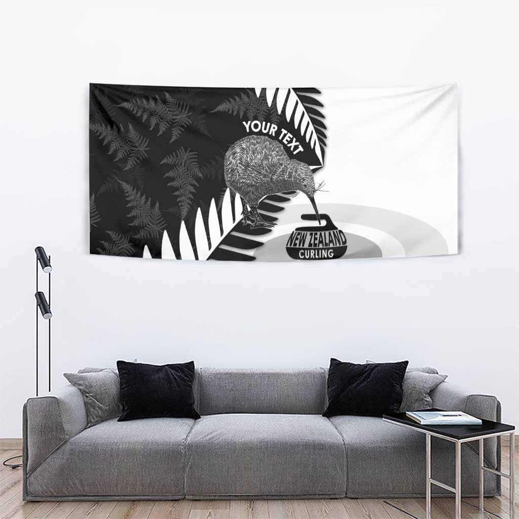 New Zealand Silver Fern Curling Personalised Tapestry Aotearoa Kiwi Ponga Black White Version LT14 - Polynesian Pride