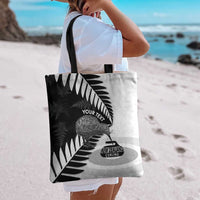 New Zealand Silver Fern Curling Personalised Tote Bag Aotearoa Kiwi Ponga Black White Version LT14 - Polynesian Pride