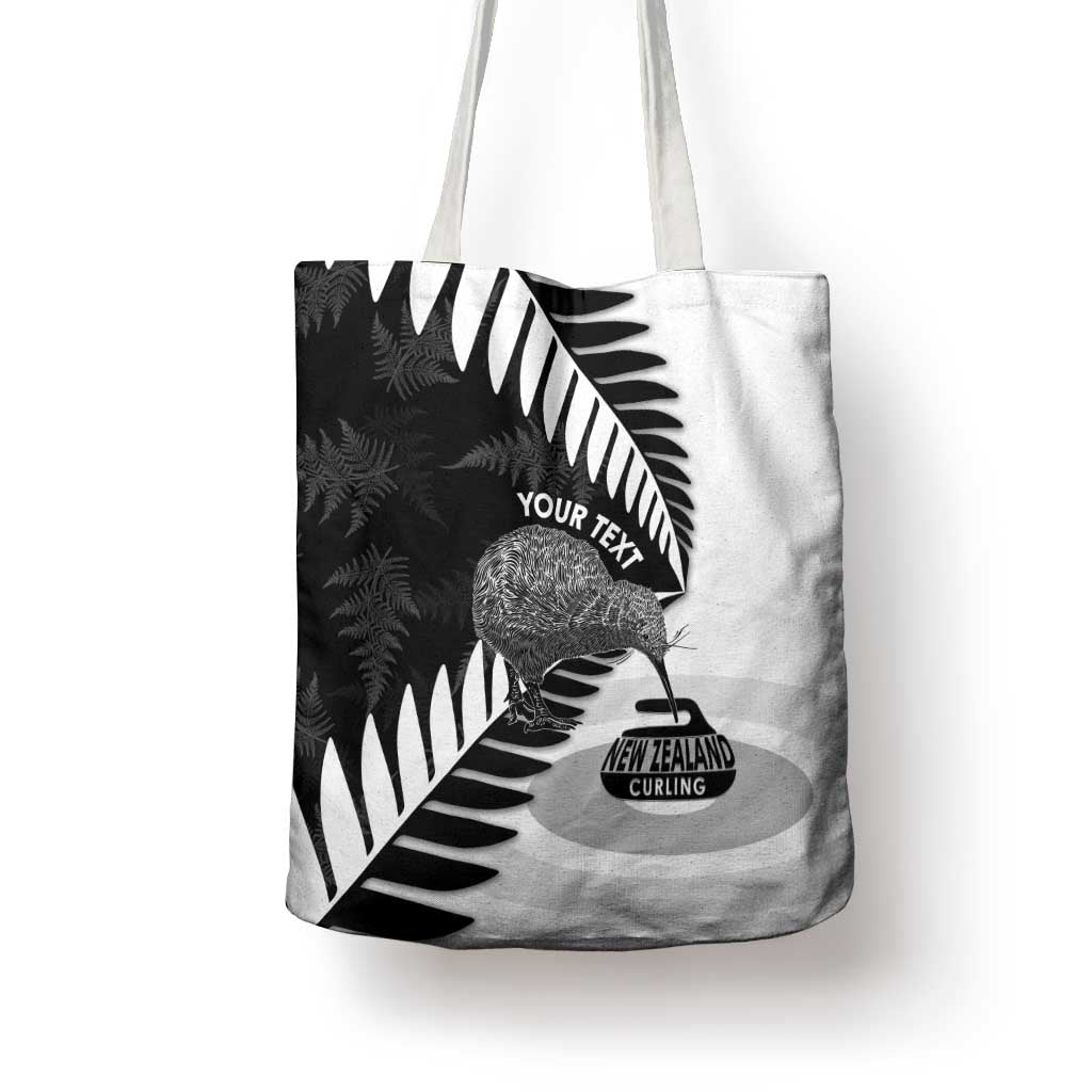New Zealand Silver Fern Curling Personalised Tote Bag Aotearoa Kiwi Ponga Black White Version LT14 - Polynesian Pride