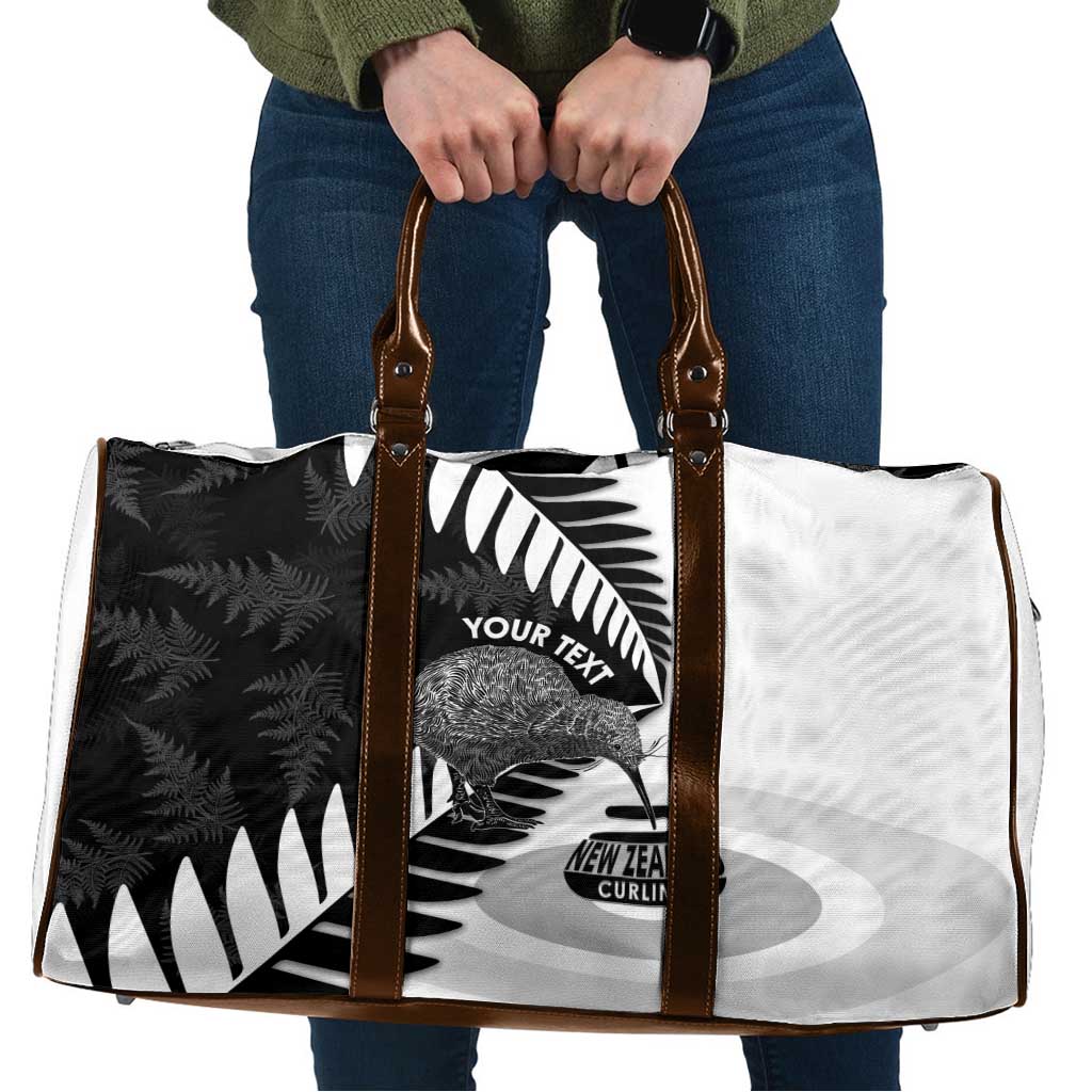 New Zealand Silver Fern Curling Personalised Travel Bag Aotearoa Kiwi Ponga Black White Version LT14 Black - Polynesian Pride