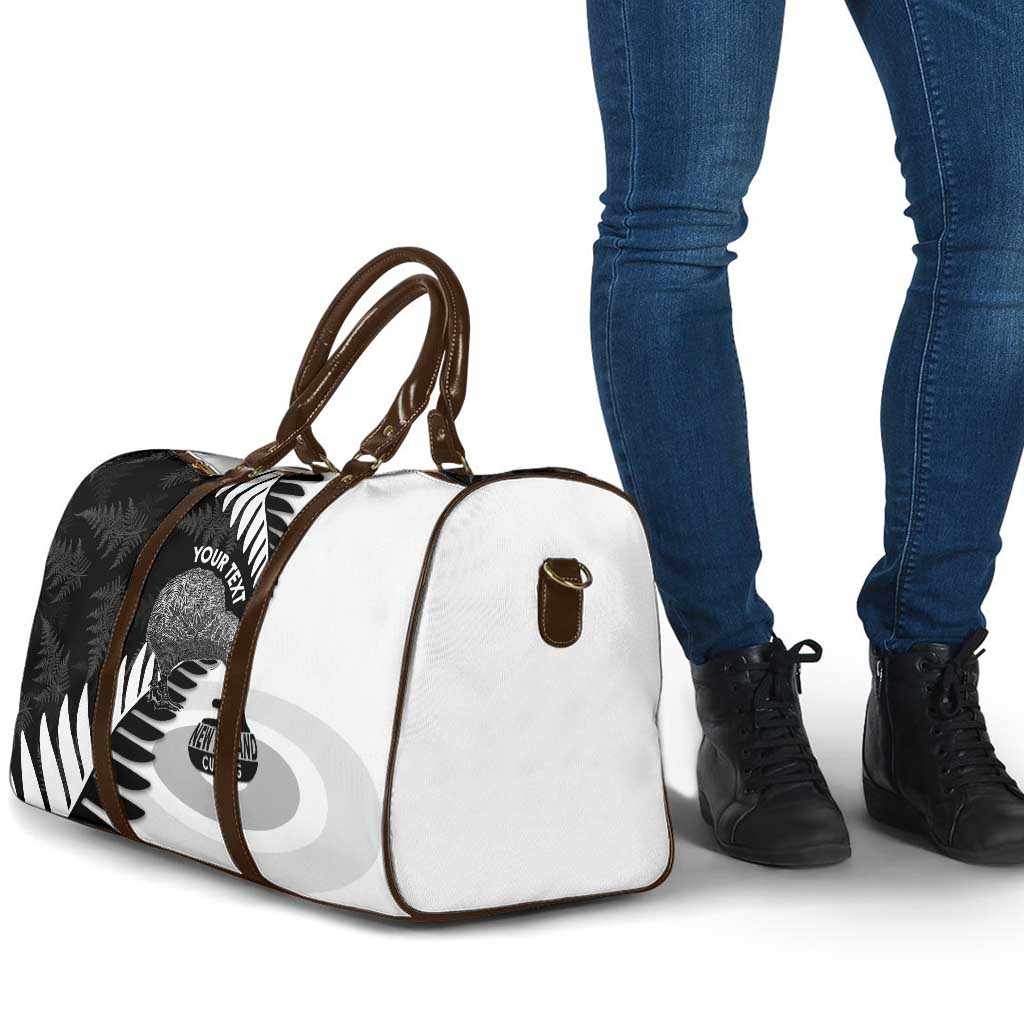 New Zealand Silver Fern Curling Personalised Travel Bag Aotearoa Kiwi Ponga Black White Version LT14 - Polynesian Pride