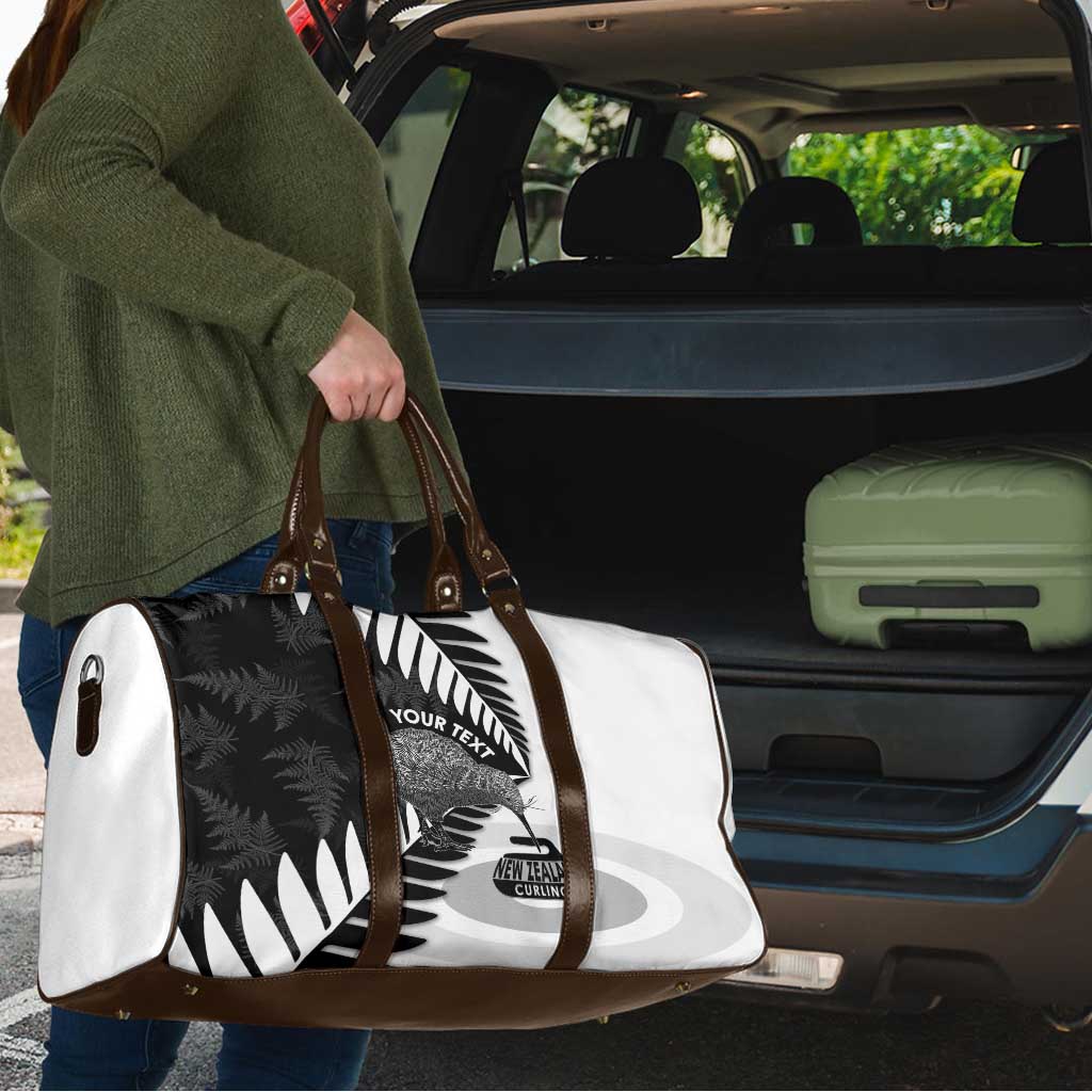 New Zealand Silver Fern Curling Personalised Travel Bag Aotearoa Kiwi Ponga Black White Version LT14 - Polynesian Pride