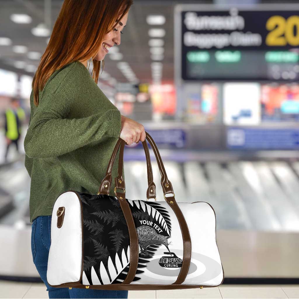New Zealand Silver Fern Curling Personalised Travel Bag Aotearoa Kiwi Ponga Black White Version LT14 - Polynesian Pride