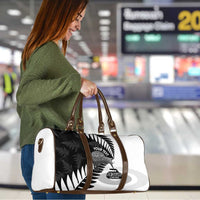New Zealand Silver Fern Curling Personalised Travel Bag Aotearoa Kiwi Ponga Black White Version LT14 - Polynesian Pride