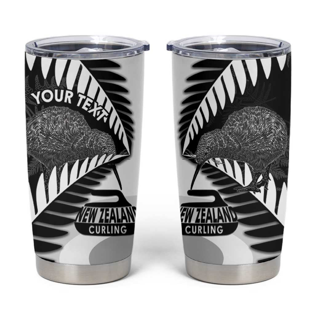 New Zealand Silver Fern Curling Personalised Tumbler Cup Aotearoa Kiwi Ponga Black White Version - Polynesian Pride