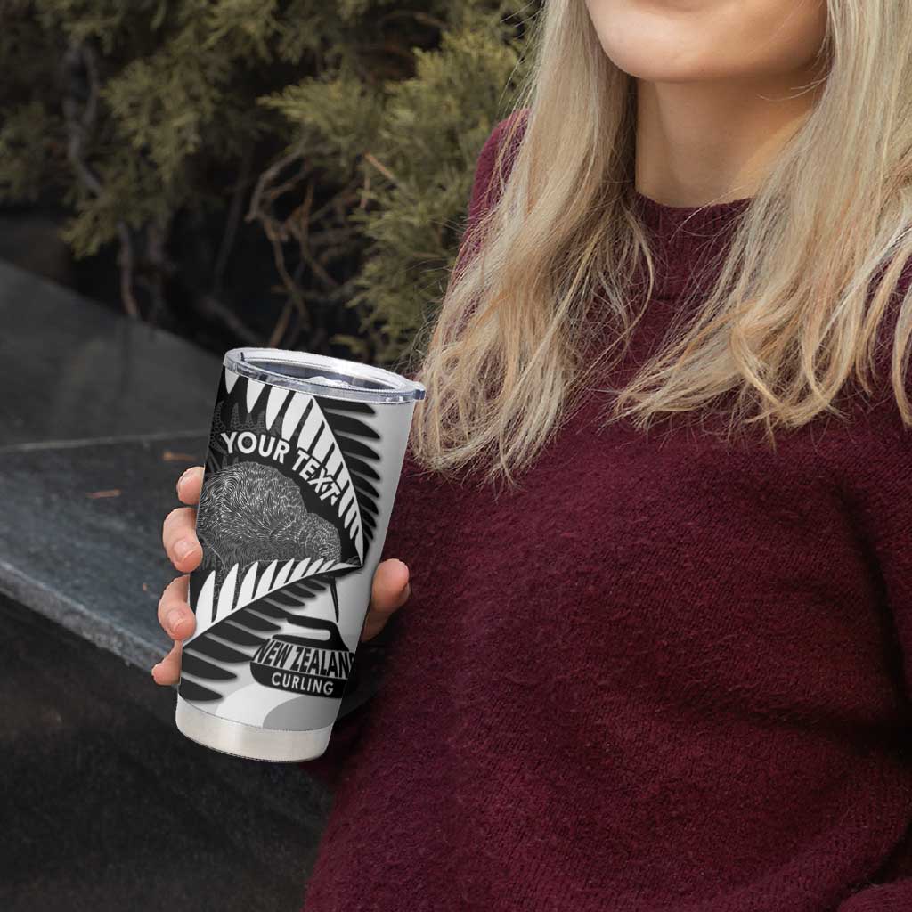 New Zealand Silver Fern Curling Personalised Tumbler Cup Aotearoa Kiwi Ponga Black White Version LT14 - Polynesian Pride