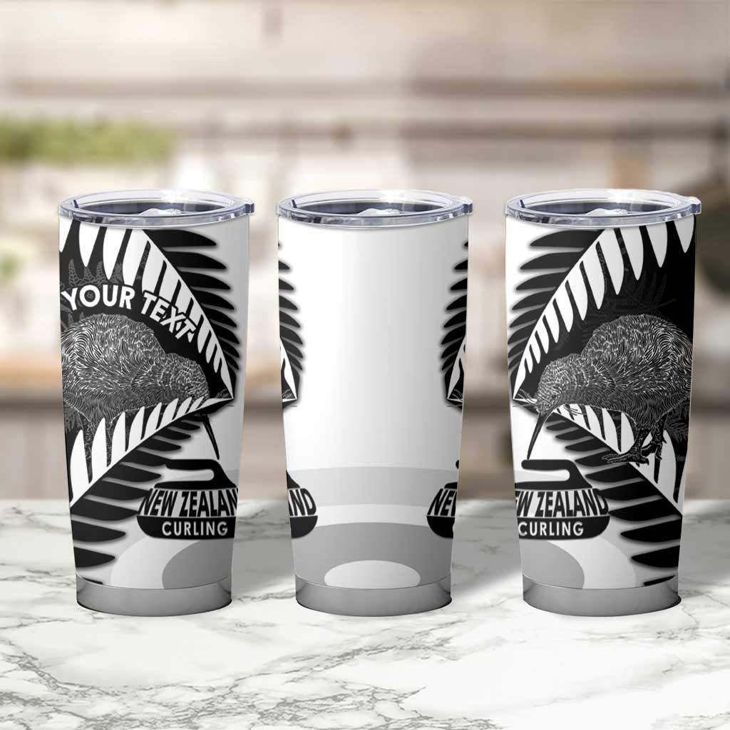 New Zealand Silver Fern Curling Personalised Tumbler Cup Aotearoa Kiwi Ponga Black White Version LT14 - Polynesian Pride