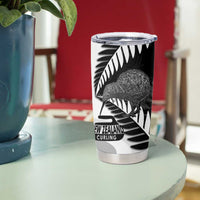 New Zealand Silver Fern Curling Personalised Tumbler Cup Aotearoa Kiwi Ponga Black White Version LT14 - Polynesian Pride
