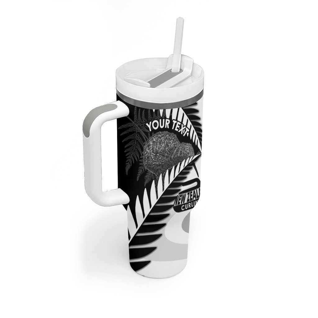New Zealand Silver Fern Curling Personalised Tumbler With Handle Aotearoa Kiwi Ponga Black White Version LT14 - Polynesian Pride