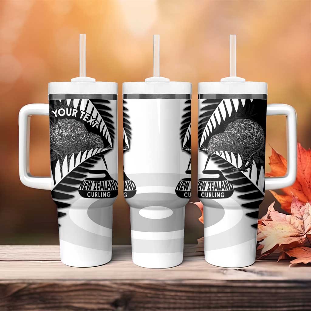 New Zealand Silver Fern Curling Personalised Tumbler With Handle Aotearoa Kiwi Ponga Black White Version LT14 - Polynesian Pride