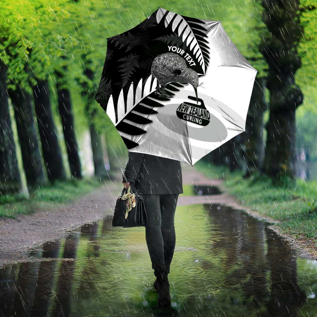 New Zealand Silver Fern Curling Personalised Umbrella Aotearoa Kiwi Ponga Black White Version LT14 - Polynesian Pride