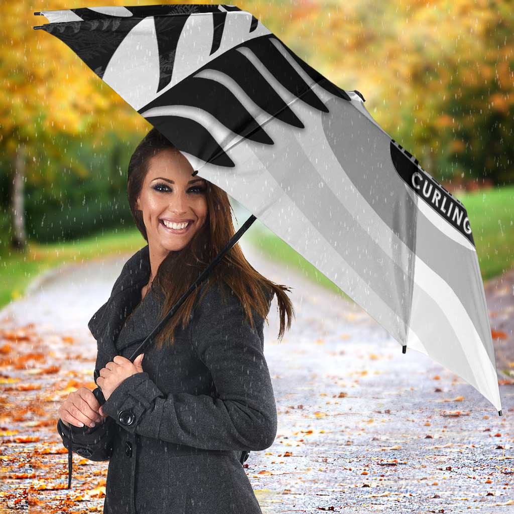 New Zealand Silver Fern Curling Personalised Umbrella Aotearoa Kiwi Ponga Black White Version LT14 - Polynesian Pride