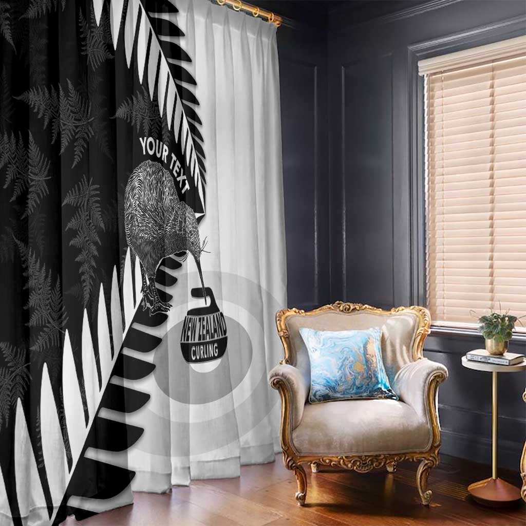 New Zealand Silver Fern Curling Personalised Window Curtain Aotearoa Kiwi Ponga Black White Version LT14 - Polynesian Pride