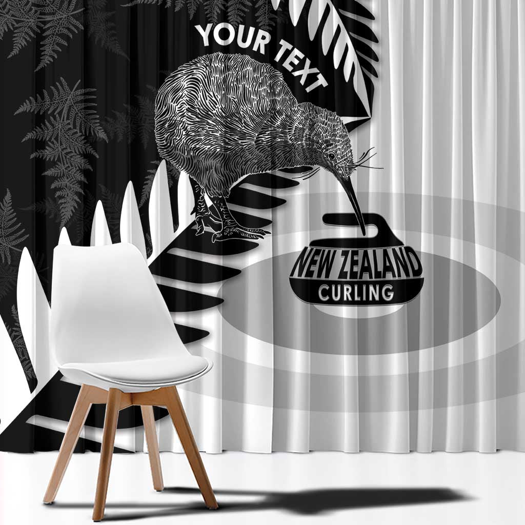 New Zealand Silver Fern Curling Personalised Window Curtain Aotearoa Kiwi Ponga Black White Version LT14 - Polynesian Pride