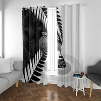 New Zealand Silver Fern Curling Personalised Window Curtain Aotearoa Kiwi Ponga Black White Version LT14 With Grommets Black - Polynesian Pride