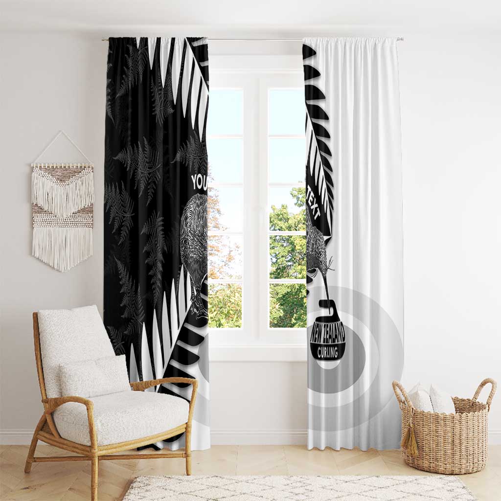New Zealand Silver Fern Curling Personalised Window Curtain Aotearoa Kiwi Ponga Black White Version LT14 - Polynesian Pride