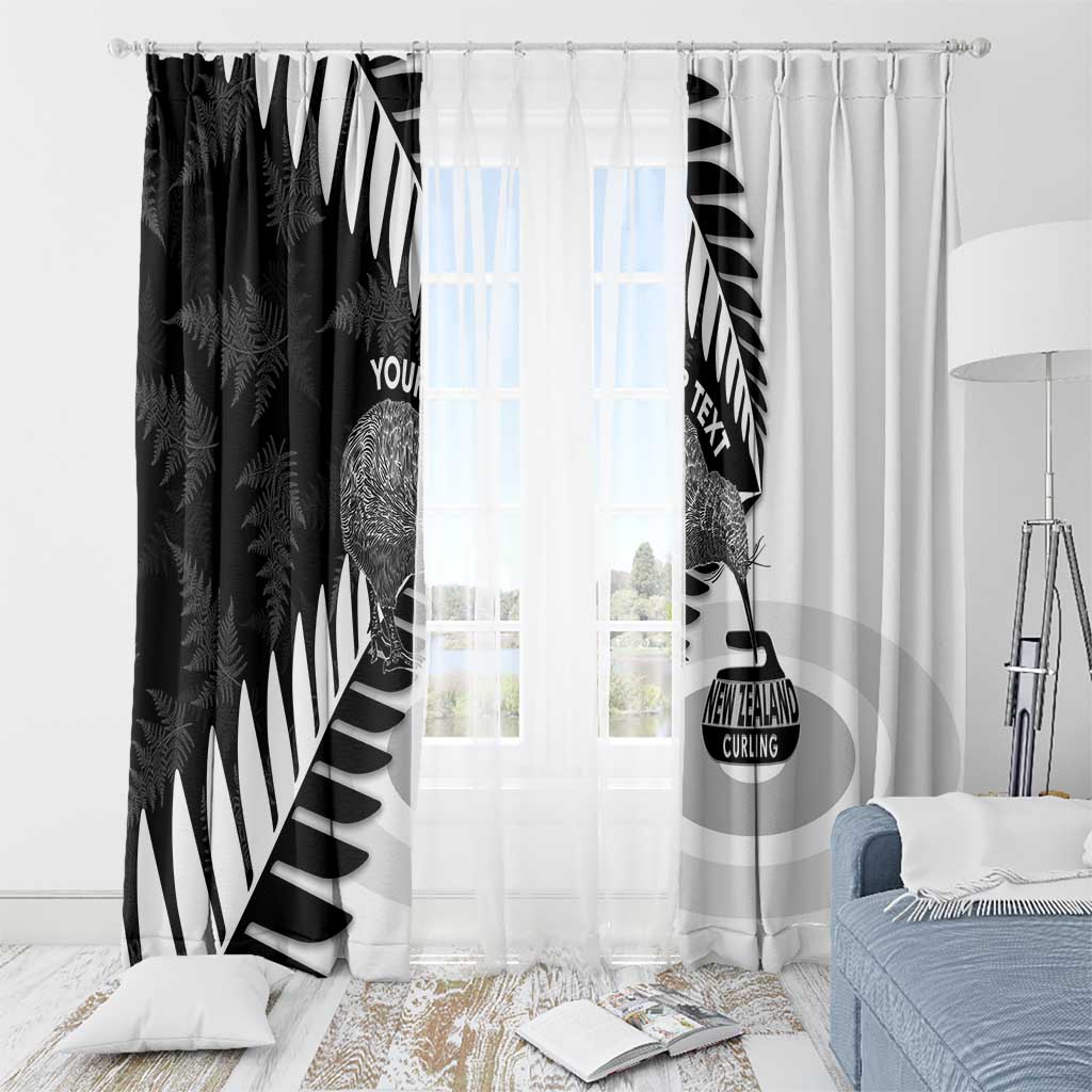 New Zealand Silver Fern Curling Personalised Window Curtain Aotearoa Kiwi Ponga Black White Version LT14 - Polynesian Pride