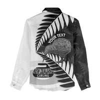 New Zealand Silver Fern Curling Personalised Women Casual Shirt Aotearoa Kiwi Ponga Black White Version - Polynesian Pride