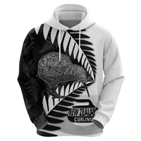 New Zealand Silver Fern Curling Personalised Zip Hoodie Aotearoa Kiwi Ponga Black White Version LT14 - Polynesian Pride