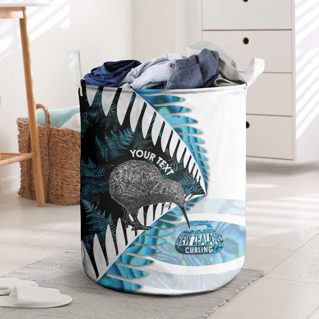 New Zealand Silver Fern Curling Personalised Laundry Basket Aotearoa Kiwi Ponga Paua Shell Version LT14 Black - Polynesian Pride