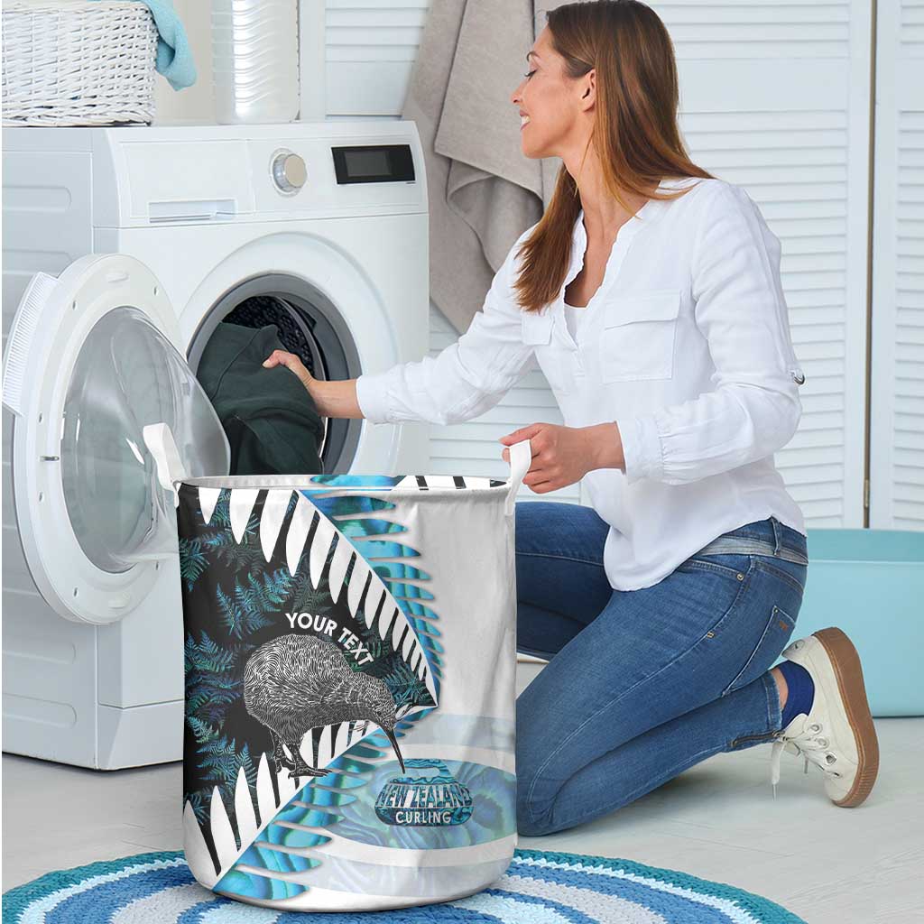 New Zealand Silver Fern Curling Personalised Laundry Basket Aotearoa Kiwi Ponga Paua Shell Version LT14 - Polynesian Pride