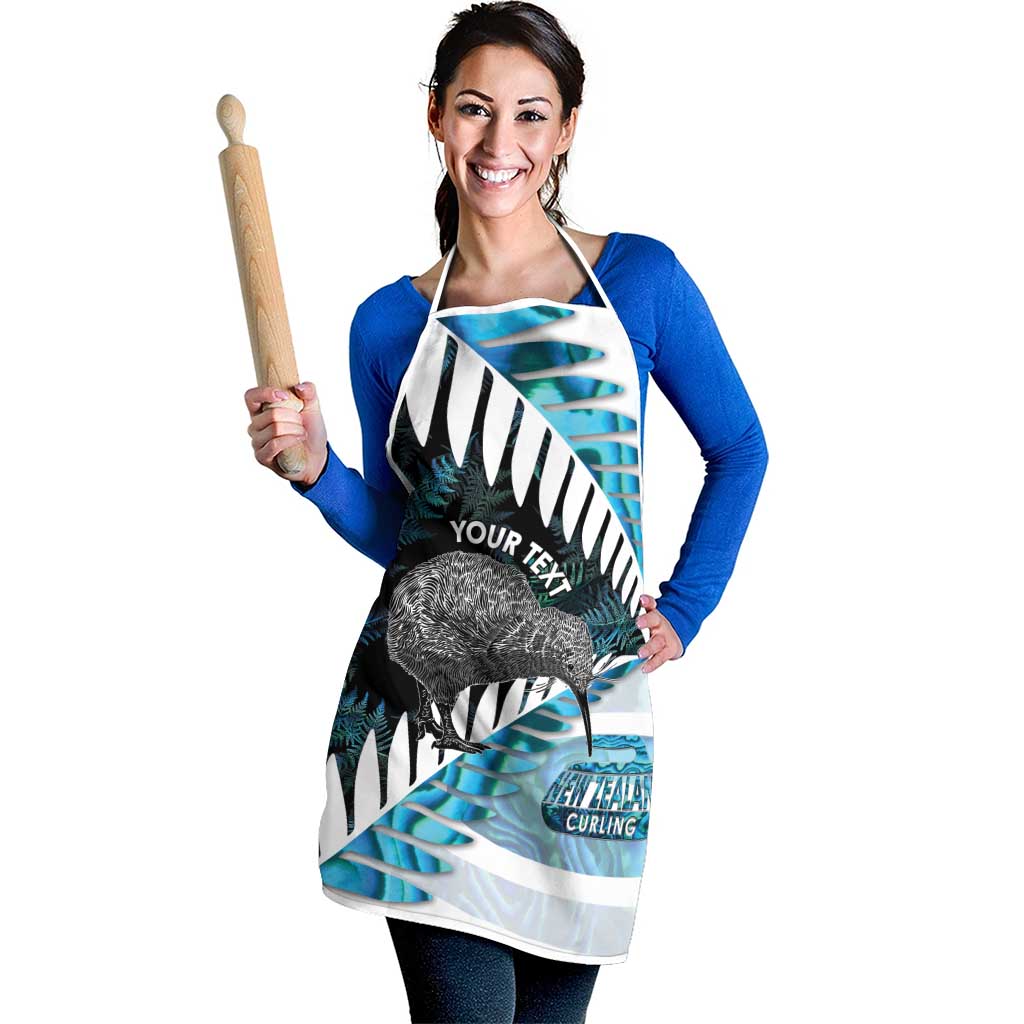 New Zealand Silver Fern Curling Personalised Apron Aotearoa Kiwi Ponga Paua Shell Version LT14 - Polynesian Pride