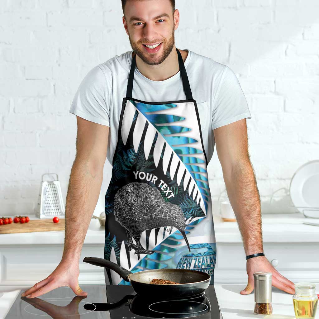 New Zealand Silver Fern Curling Personalised Apron Aotearoa Kiwi Ponga Paua Shell Version LT14 - Polynesian Pride
