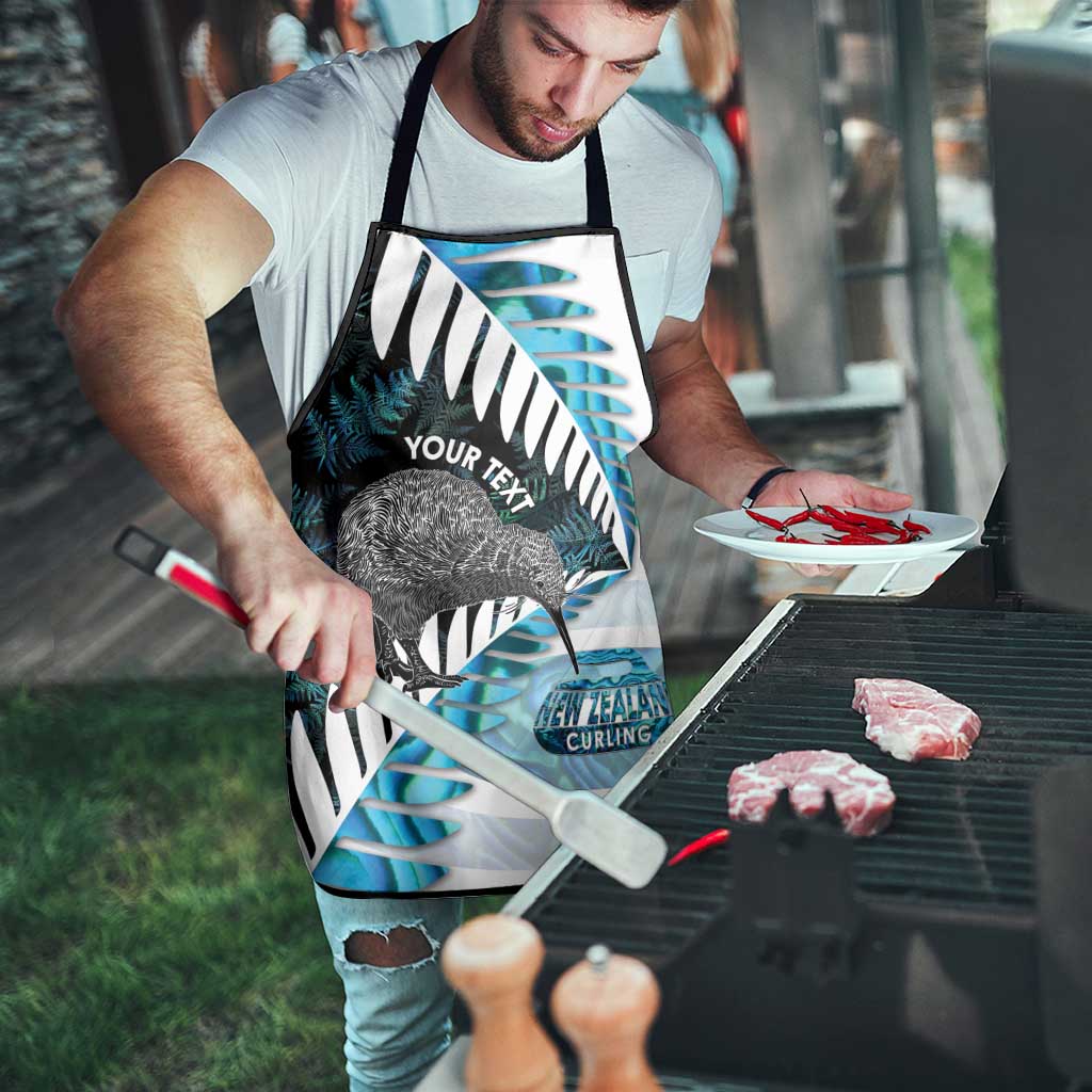 New Zealand Silver Fern Curling Personalised Apron Aotearoa Kiwi Ponga Paua Shell Version LT14 - Polynesian Pride