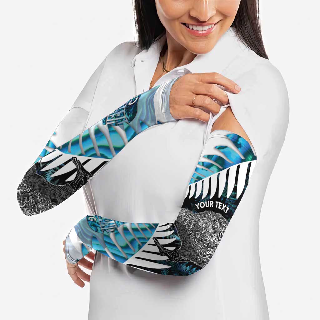 New Zealand Silver Fern Curling Personalised Arm Sleeves Aotearoa Kiwi Ponga Paua Shell Version LT14 - Polynesian Pride