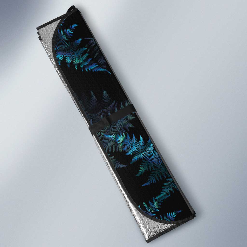 New Zealand Silver Fern Curling Personalised Auto Sun Shade Aotearoa Kiwi Ponga Paua Shell Version LT14 - Polynesian Pride