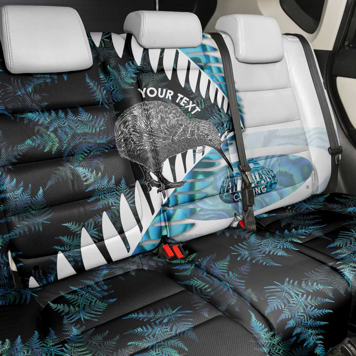 New Zealand Silver Fern Curling Personalised Back Car Seat Cover Aotearoa Kiwi Ponga Paua Shell Version LT14 - Polynesian Pride