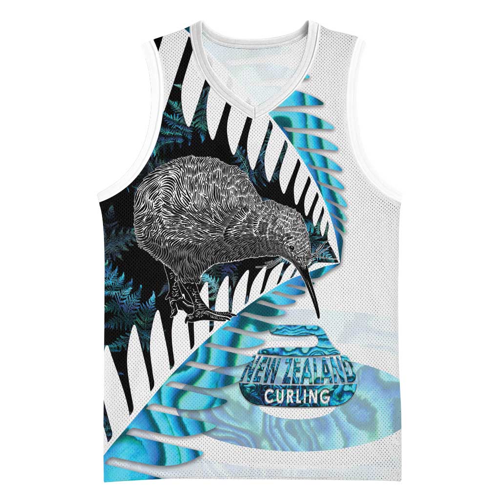 New Zealand Silver Fern Curling Personalised Basketball Jersey Aotearoa Kiwi Ponga Paua Shell Version LT14 Unisex Black - Polynesian Pride