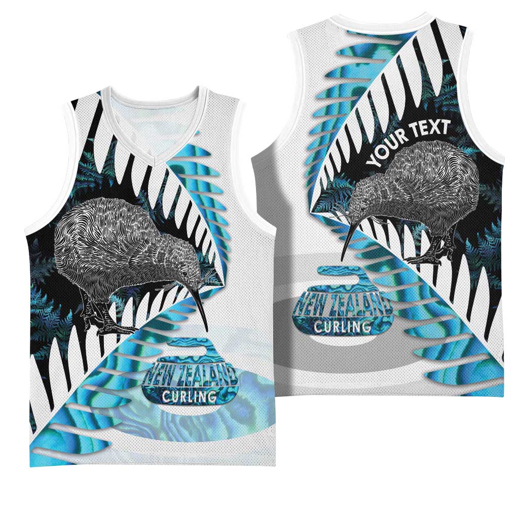 New Zealand Silver Fern Curling Personalised Basketball Jersey Aotearoa Kiwi Ponga Paua Shell Version LT14 - Polynesian Pride