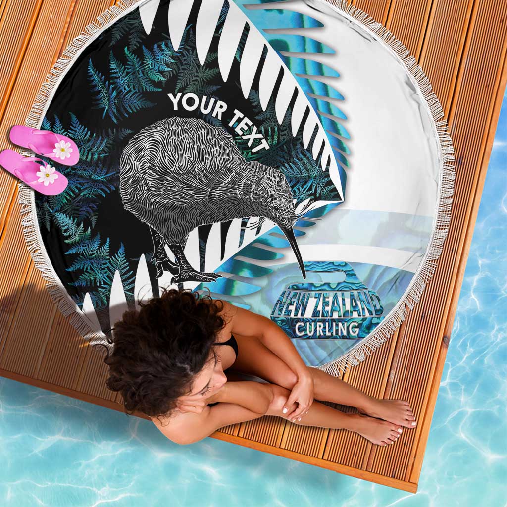 New Zealand Silver Fern Curling Personalised Beach Blanket Aotearoa Kiwi Ponga Paua Shell Version LT14 - Polynesian Pride