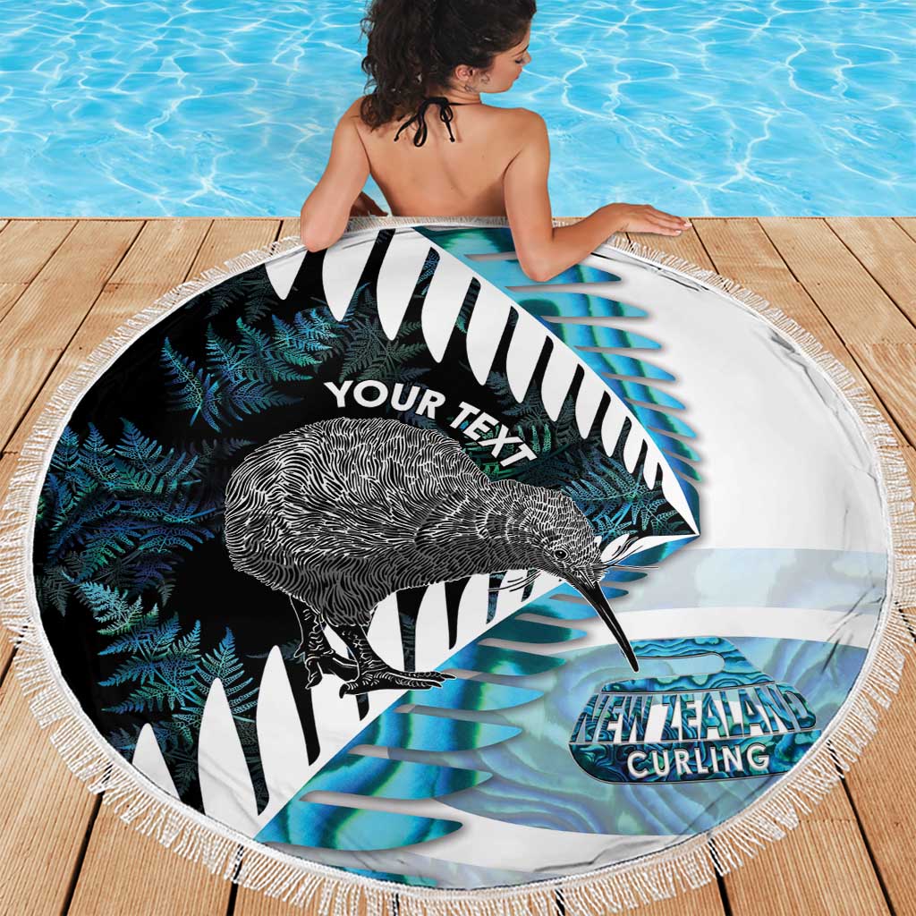 New Zealand Silver Fern Curling Personalised Beach Blanket Aotearoa Kiwi Ponga Paua Shell Version LT14 - Polynesian Pride