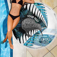 New Zealand Silver Fern Curling Personalised Beach Blanket Aotearoa Kiwi Ponga Paua Shell Version LT14 - Polynesian Pride