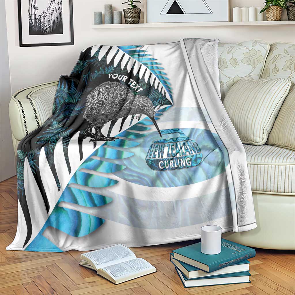New Zealand Silver Fern Curling Personalised Blanket Aotearoa Kiwi Ponga Paua Shell Version LT14 Black - Polynesian Pride