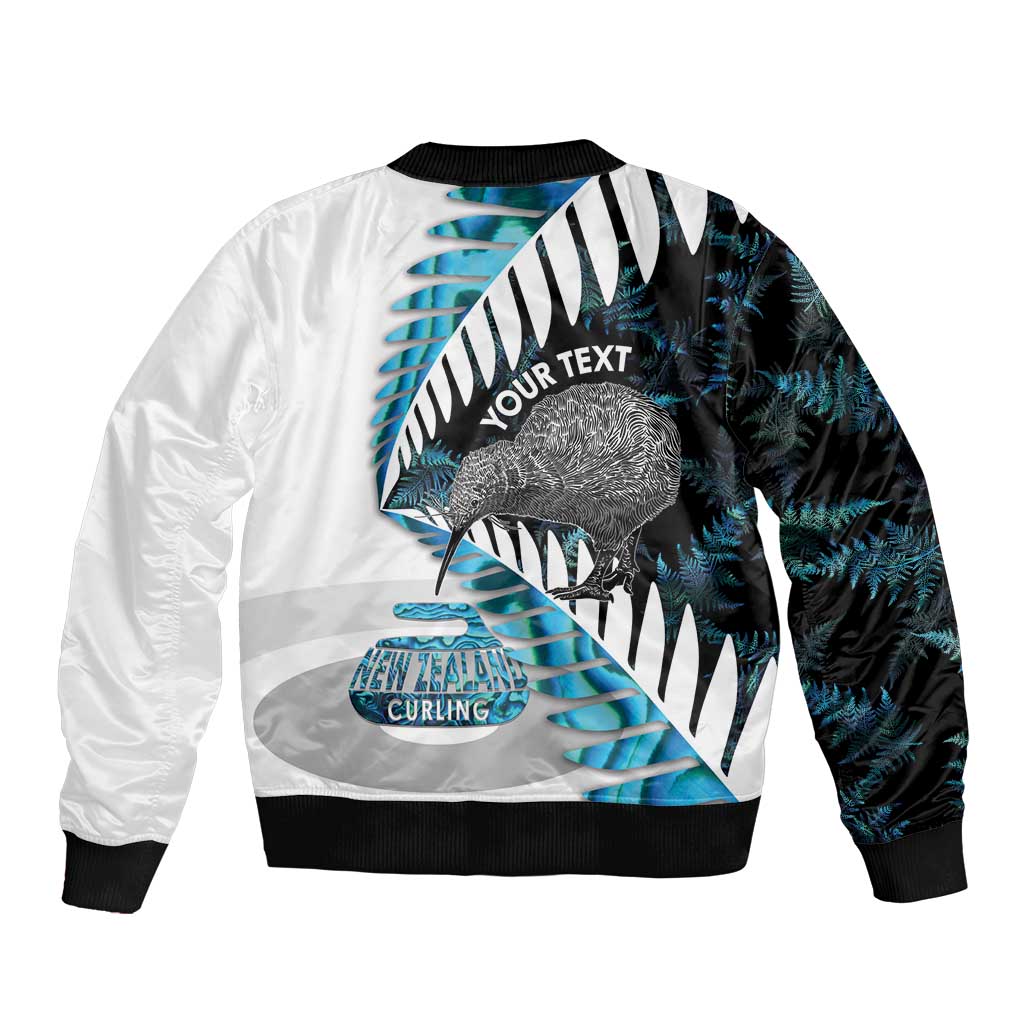 New Zealand Silver Fern Curling Personalised Bomber Jacket Aotearoa Kiwi Ponga Paua Shell Version LT14 - Polynesian Pride