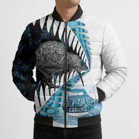 New Zealand Silver Fern Curling Personalised Bomber Puffer Jacket Aotearoa Kiwi Ponga Paua Shell Version LT14 - Polynesian Pride