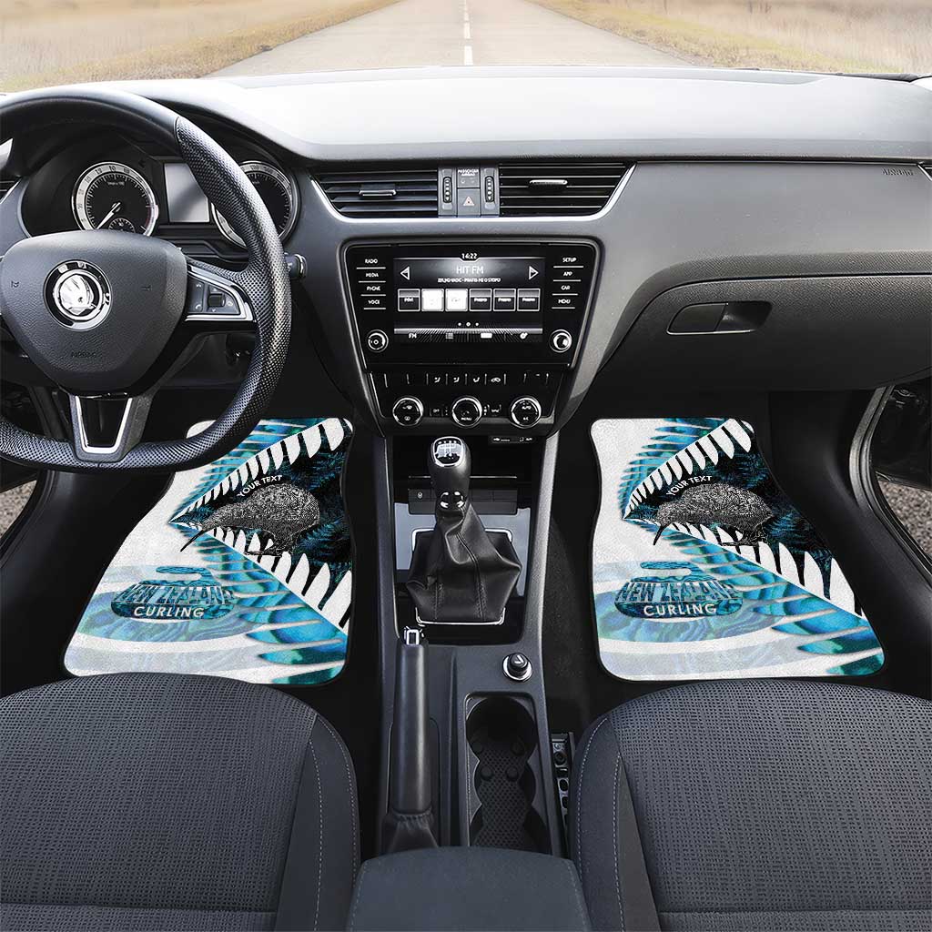 New Zealand Silver Fern Curling Personalised Car Mats Aotearoa Kiwi Ponga Paua Shell Version LT14 Set 2pcs - Front Black - Polynesian Pride