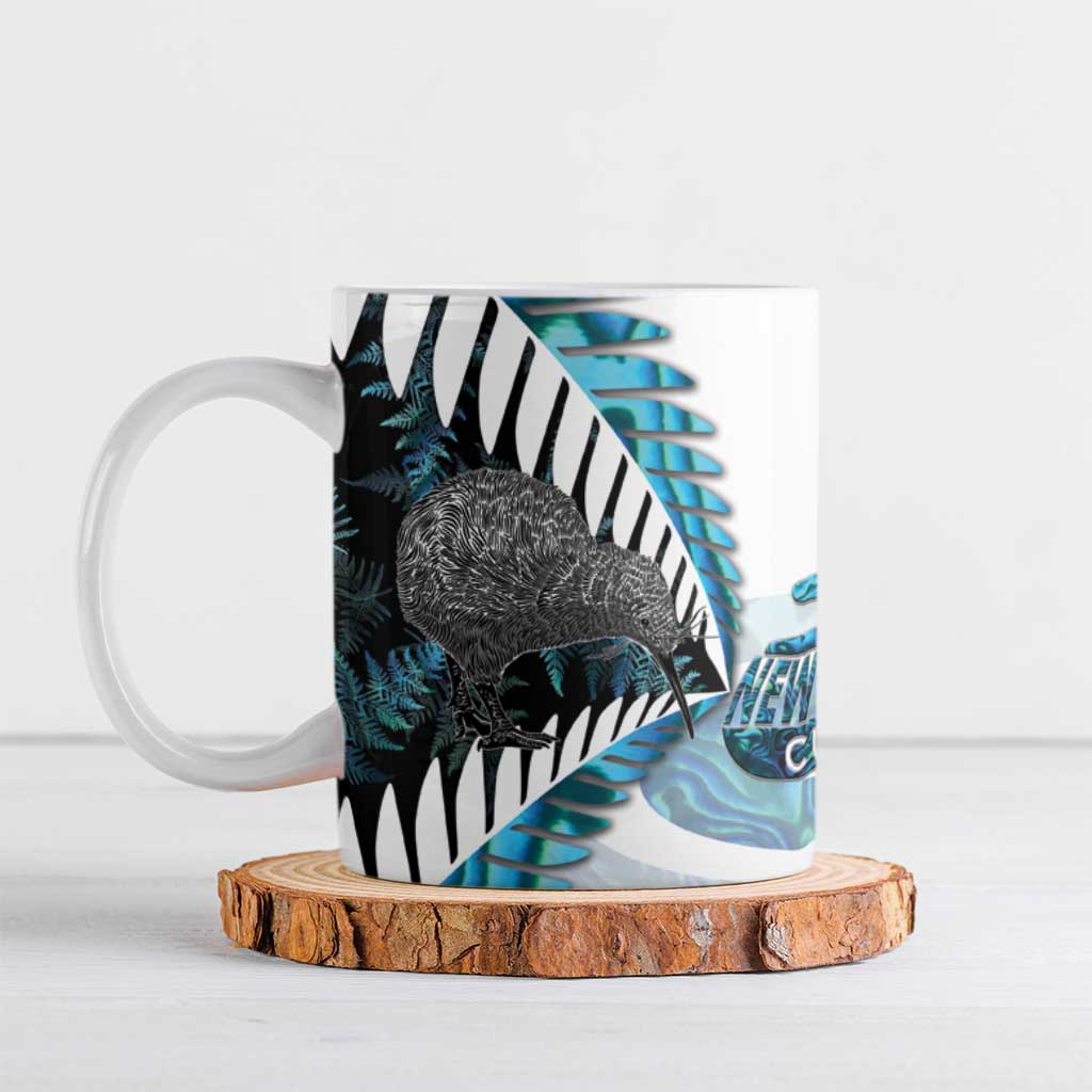 New Zealand Silver Fern Curling Personalised Ceramic Mug Aotearoa Kiwi Ponga Paua Shell Version LT14 Black - Polynesian Pride