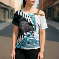 New Zealand Silver Fern Curling Personalised Cross Shoulder Shirt Aotearoa Kiwi Ponga Paua Shell Version - Polynesian Pride
