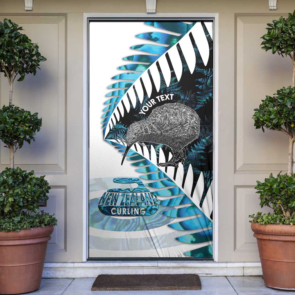 New Zealand Silver Fern Curling Personalised Door Cover Aotearoa Kiwi Ponga Paua Shell Version LT14 Black - Polynesian Pride