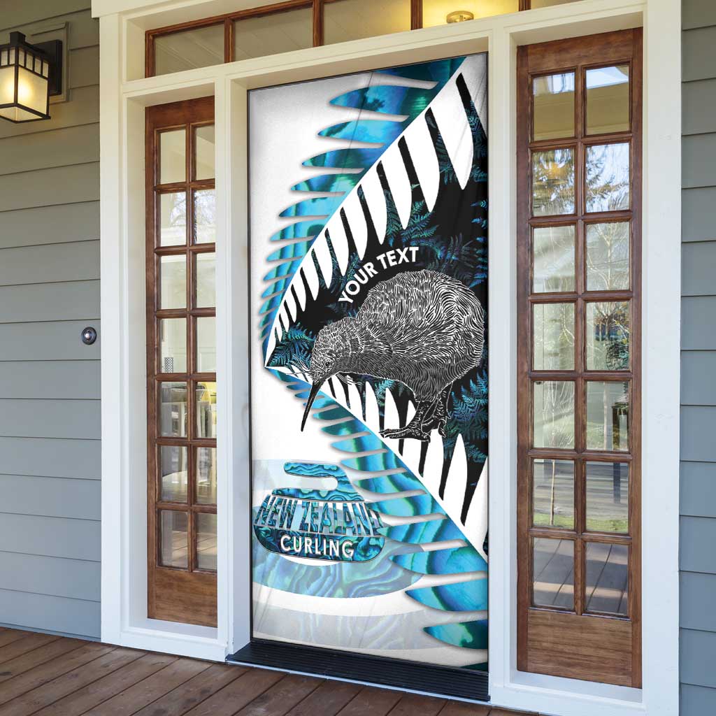 New Zealand Silver Fern Curling Personalised Door Cover Aotearoa Kiwi Ponga Paua Shell Version LT14 - Polynesian Pride