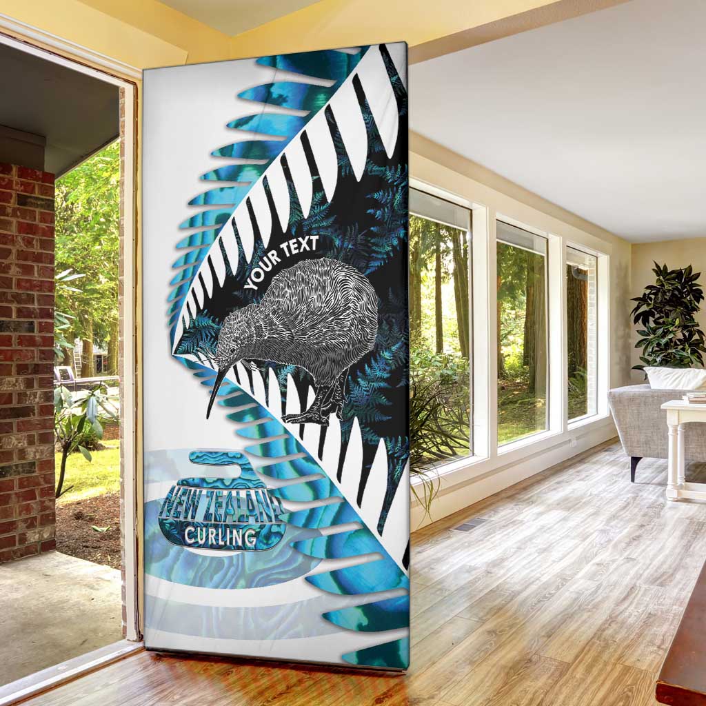 New Zealand Silver Fern Curling Personalised Door Cover Aotearoa Kiwi Ponga Paua Shell Version LT14 - Polynesian Pride