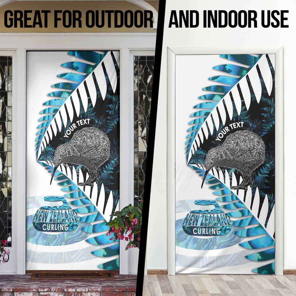 New Zealand Silver Fern Curling Personalised Door Cover Aotearoa Kiwi Ponga Paua Shell Version LT14 - Polynesian Pride